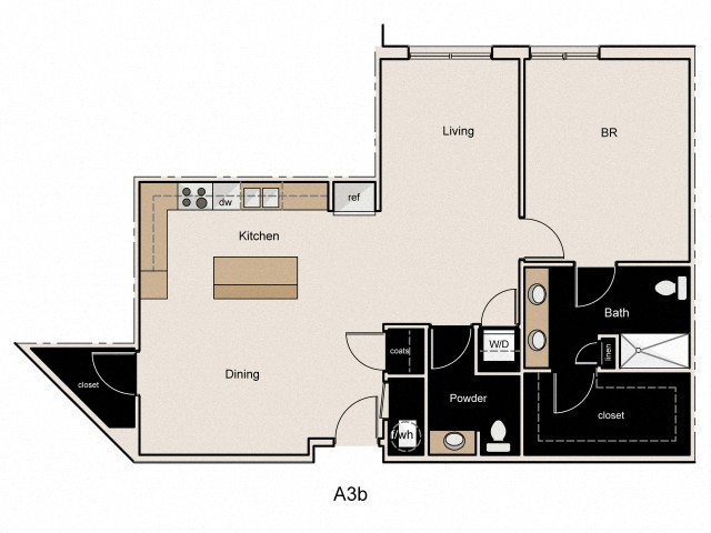 A3b Floor Plan at The Residences at Thornwood, Tennessee, 38138
