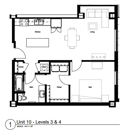 1 Bedroom Floor Plan at Skyline Tower Apartments, Fort Wayne, 46802
