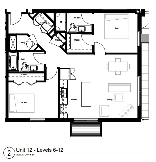 2 Bedroom Floor Plan at Skyline Tower Apartments, Fort Wayne, IN, 46802