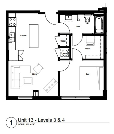 Suite 13 - One Bed Floor Plan at Skyline Tower Apartments, Fort Wayne, IN, 46802