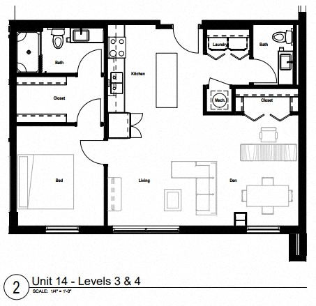 Suite 14 - One Bed Floor Plan at Skyline Tower Apartments, Fort Wayne, IN