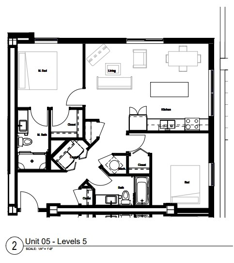 Two Bed Floor Plan at Skyline Tower Apartments, Fort Wayne, 46802