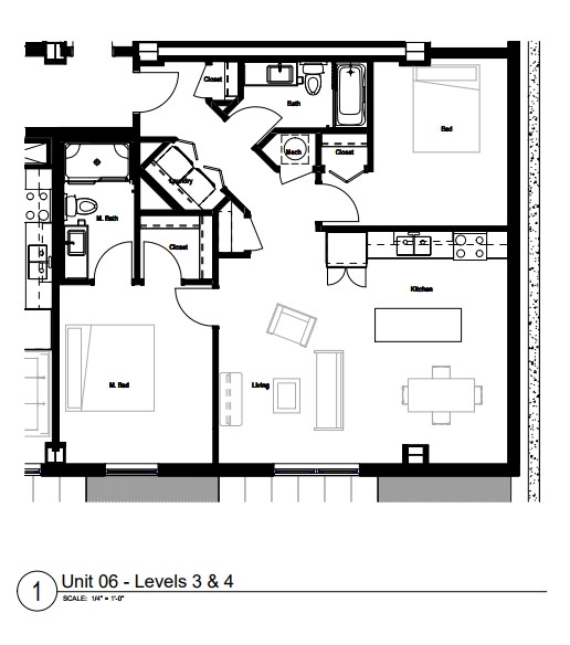 One Bed w Den Floor Plan at Skyline Tower Apartments, Fort Wayne, 46802