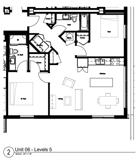 Two Bed Floor Plan at Skyline Tower Apartments, Fort Wayne, Indiana