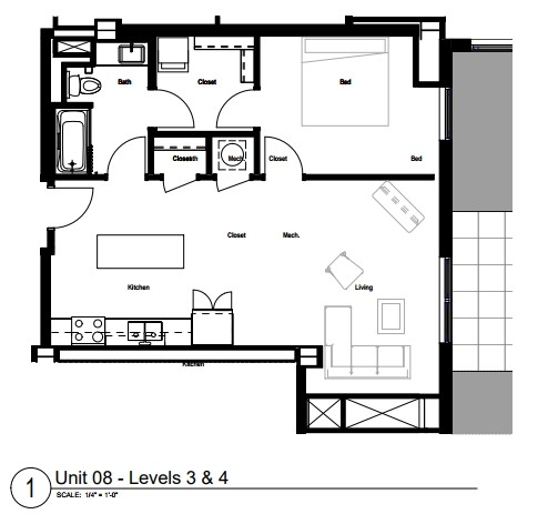 One Bedroom Floor Plan at Skyline Tower Apartments, Fort Wayne, 46802