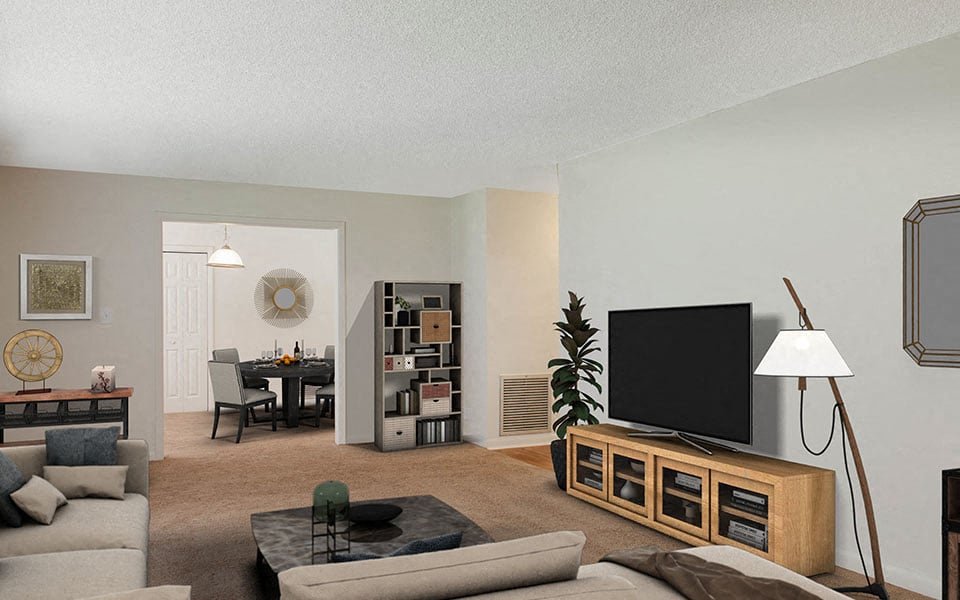 a living room with a couch and a television