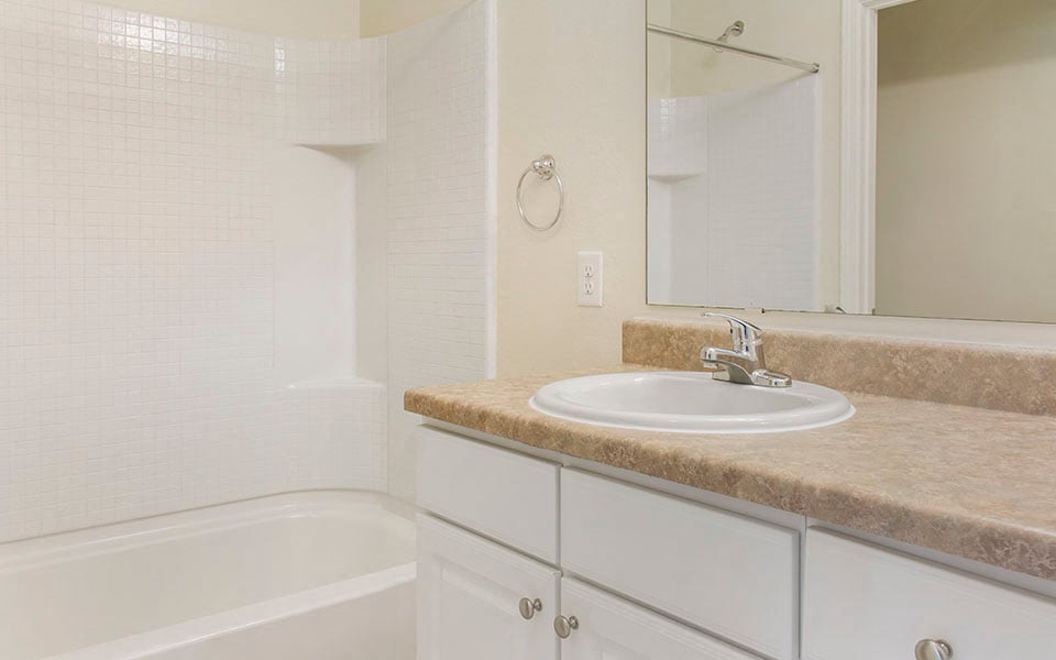 a bathroom with a sink and a bath tub