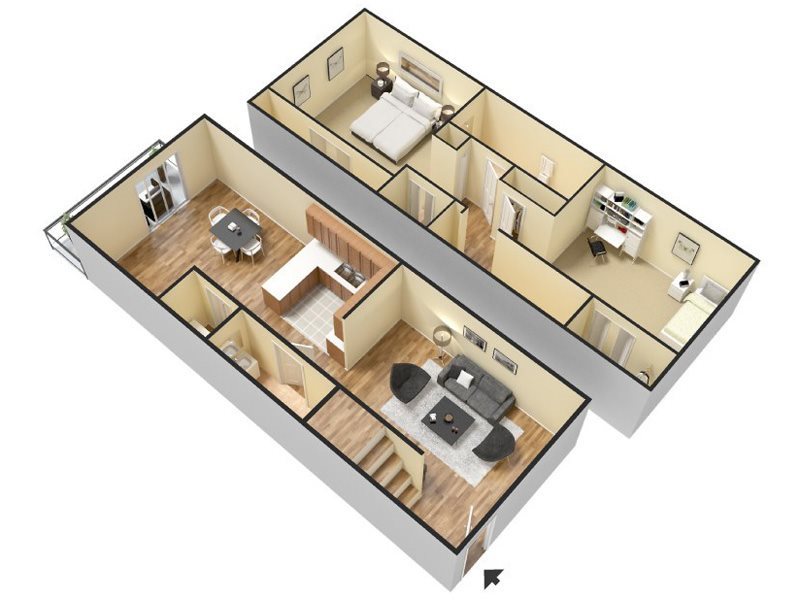2 Bed/1.5 Bath Floor Plan 3