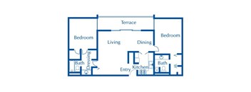 2 bedroom 2 bathroom floor plan at The Van Buren Apartments in Tucson, AZ