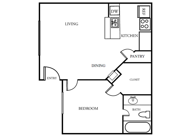 The Gardens Apartments| A2 Floor Plan 1 Bedroom 1 Bath