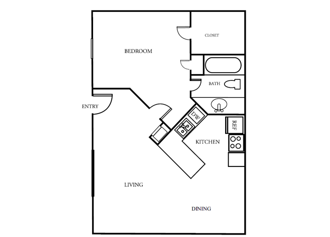 The Gardens Apartments| A3 Floor Plan 1 Bedroom 1 Bath