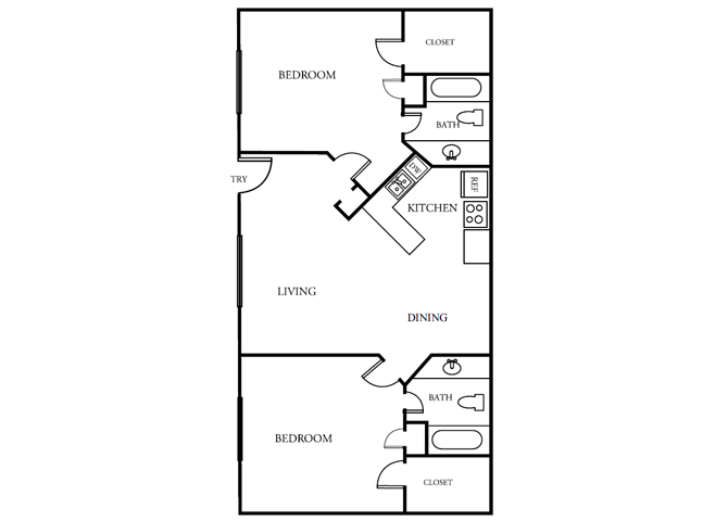 The Gardens Apartments| B1 Floor Plan 2 Bedroom 2 Bath