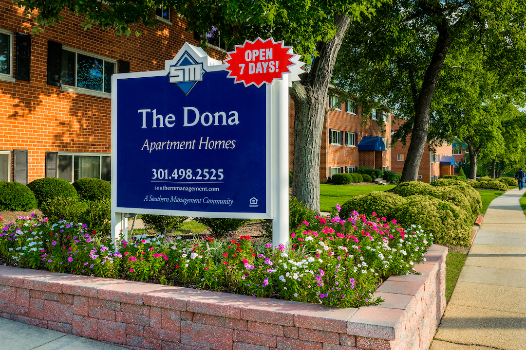 The Dona blue monument sign