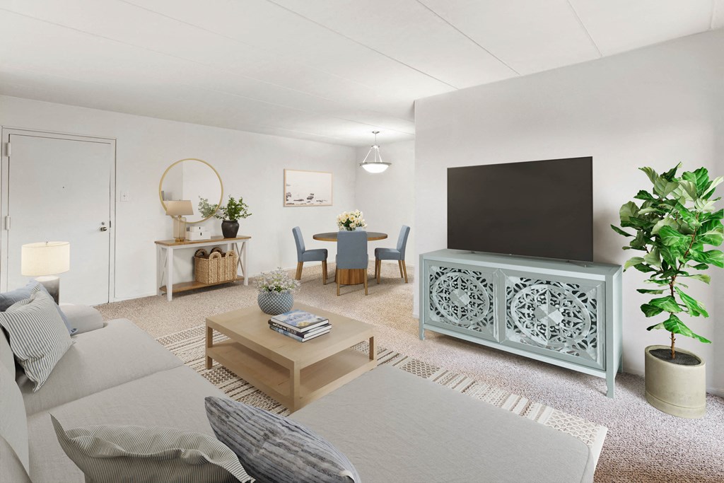 a living room with a couch and a television