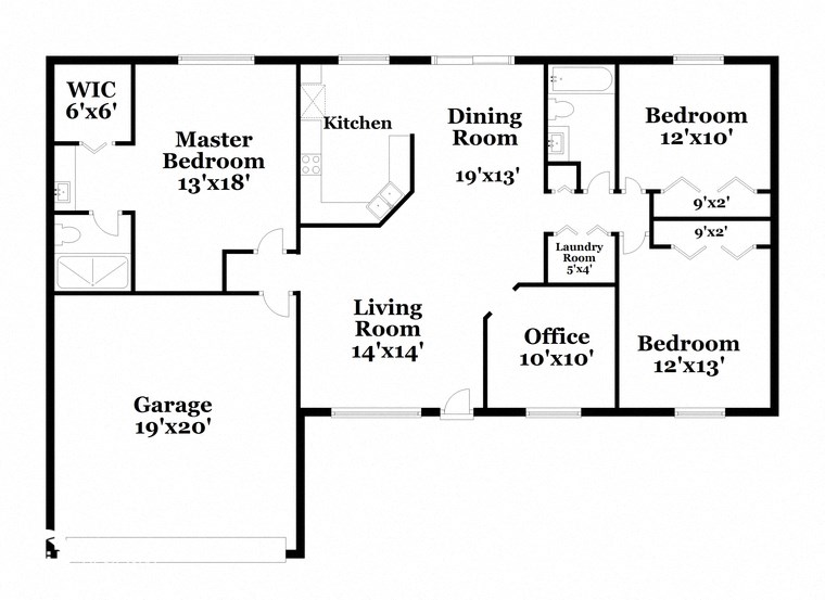 a floor plan of a house with bedrooms and a living room