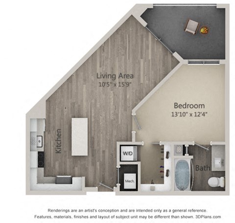 Abbey One Bed One Bath Floor Plan at Mayfaire Flats, Wilmington, 28405
