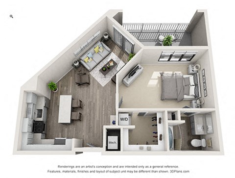 Alexandria One Bed One Bath Floor Plan at Mayfaire Flats, Wilmington, NC, 28405