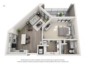 Floorplan Photos Gallery Alexandria One Bed One Bath Floor Plan at Mayfaire Flats, Wilmington, NC, 28405