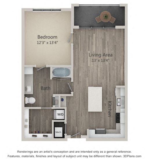 Avondale One Bed One Bath Floor Plan Avondale One Bed One Bath Floor Plan at Mayfaire Flats, North Carolina