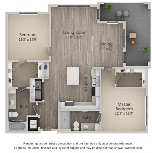 Browning Two Bed Two Bath Floor Plan Browning Two Bed Two Bath Floor Plan at Mayfaire Flats, Wilmington, NC, 28405