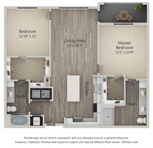 Burberry Two Bed Two Bath Floor Plan Burberry Two Bed Two Bath Floor Plan at Mayfaire Flats, Wilmington, NC