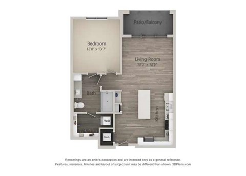 Atwood One Bed One Bath Floor Plan at Mayfaire Flats, Wilmington, 28405