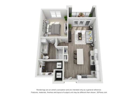 Ashby One Bed One Bath Floor Plan at Mayfaire Flats, Wilmington, North Carolina