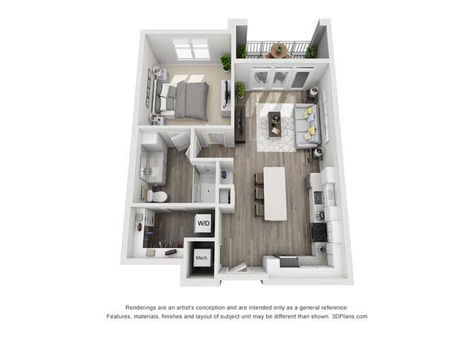 Ashby One Bed One Bath Floor Plan Ashby One Bed One Bath Floor Plan at Mayfaire Flats, Wilmington, North Carolina