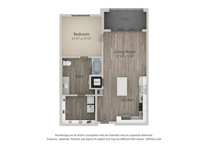 Abbot One Bed One Bath Floor Plan Abbot One Bed One Bath Floor Plan at Mayfaire Flats, Wilmington