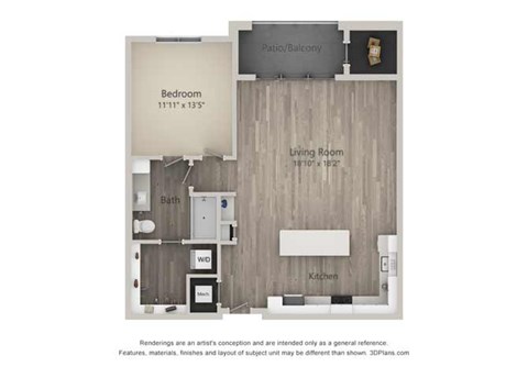 Admiral One Bed One Bath Floor Plan at Mayfaire Flats, Wilmington, NC, 28405