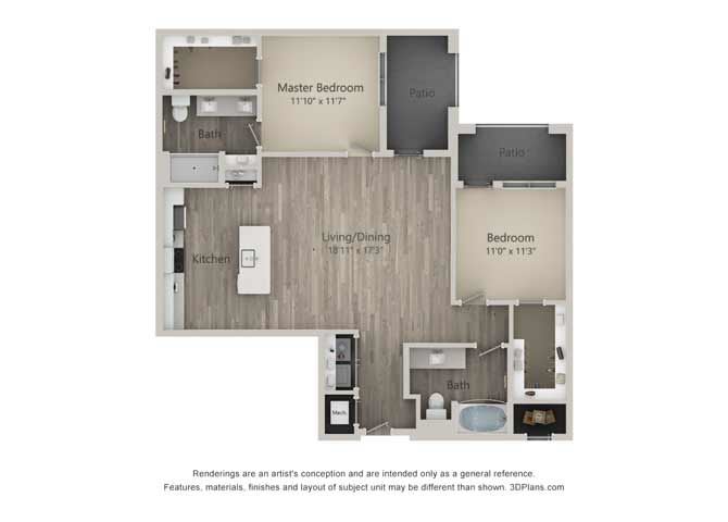 Baker Two Bed Two Bath Floor Plan Baker Two Bed Two Bath Floor Plan at Mayfaire Flats, Wilmington, NC