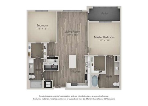 Brewer Two Bed Two Bath Floor Plan at Mayfaire Flats, Wilmington