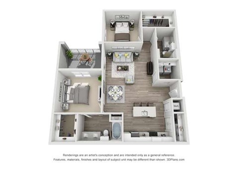 Byron Two Bed Two Bath Floor Plan at Mayfaire Flats, North Carolina, 28405