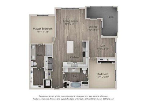 Berwick Two Bed Two Bath Floor Plan at Mayfaire Flats, Wilmington, NC, 28405