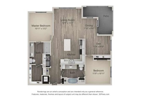 Brighton Two Bed Two Bath Floor Plan at Mayfaire Flats, Wilmington, NC