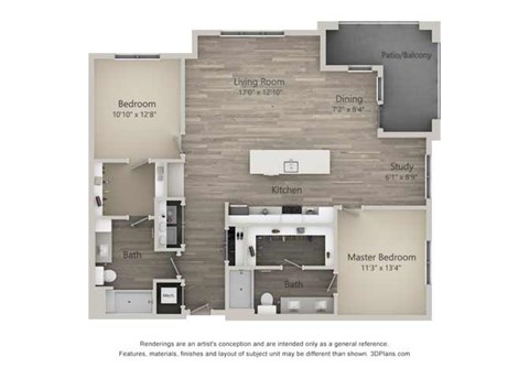 Burlington Two Bed Two Bath Floor Plan at Mayfaire Flats, Wilmington, North Carolina