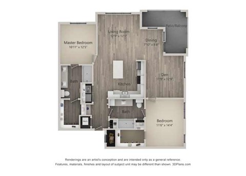 Bridgewater Two Bed Two Bath Floor Plan at Mayfaire Flats, Wilmington, 28405