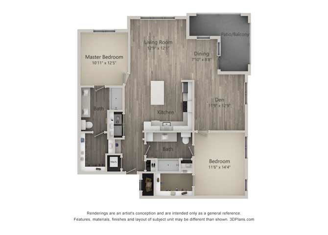 Bridgewater Two Bed Two Bath Floor Plan Bridgewater Two Bed Two Bath Floor Plan at Mayfaire Flats, Wilmington, 28405