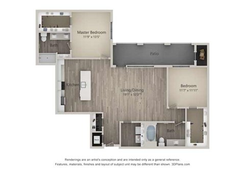 Brunswick Two Bed Two Bath Floor Plan at Mayfaire Flats, Wilmington