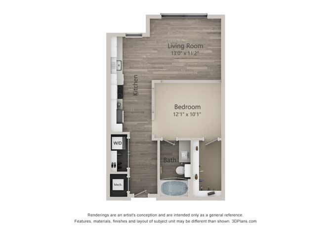 Stafford Studio Floor Plan Stafford Studio Floor Plan at Mayfaire Flats, Wilmington, NC