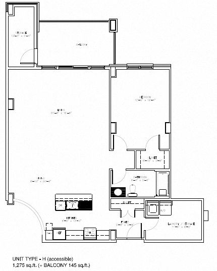 Floor plan of a 1 bed, 1 bath apartment at Amesbury Gate in Bedford, NS