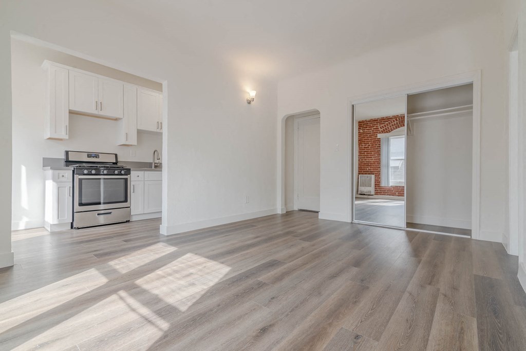 View from living room of kitchen 