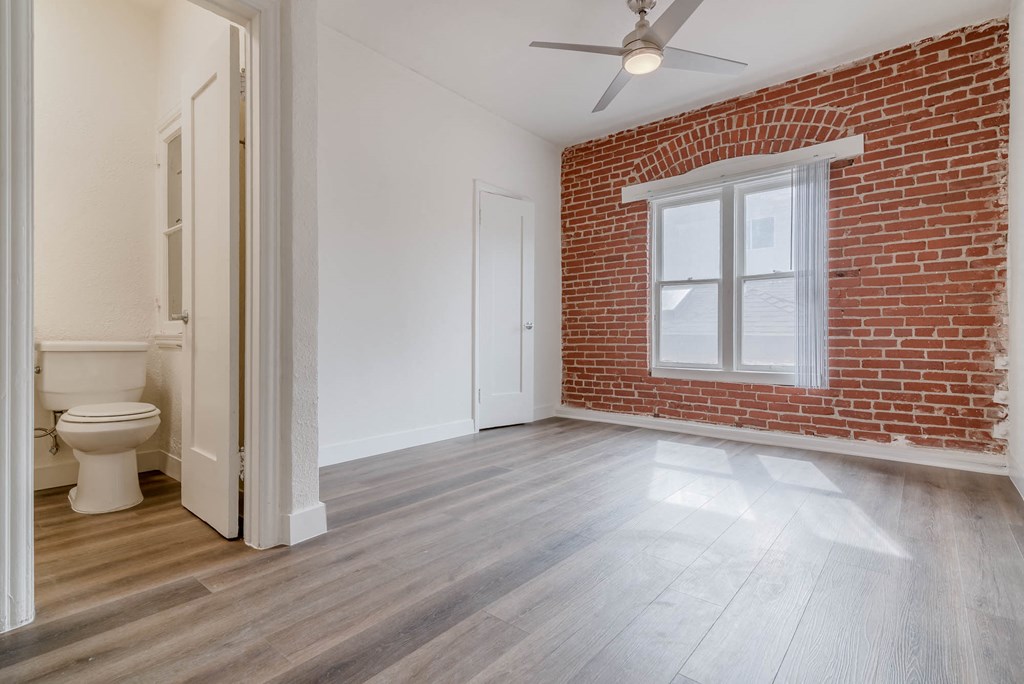 Brick wall and window view and bathroom