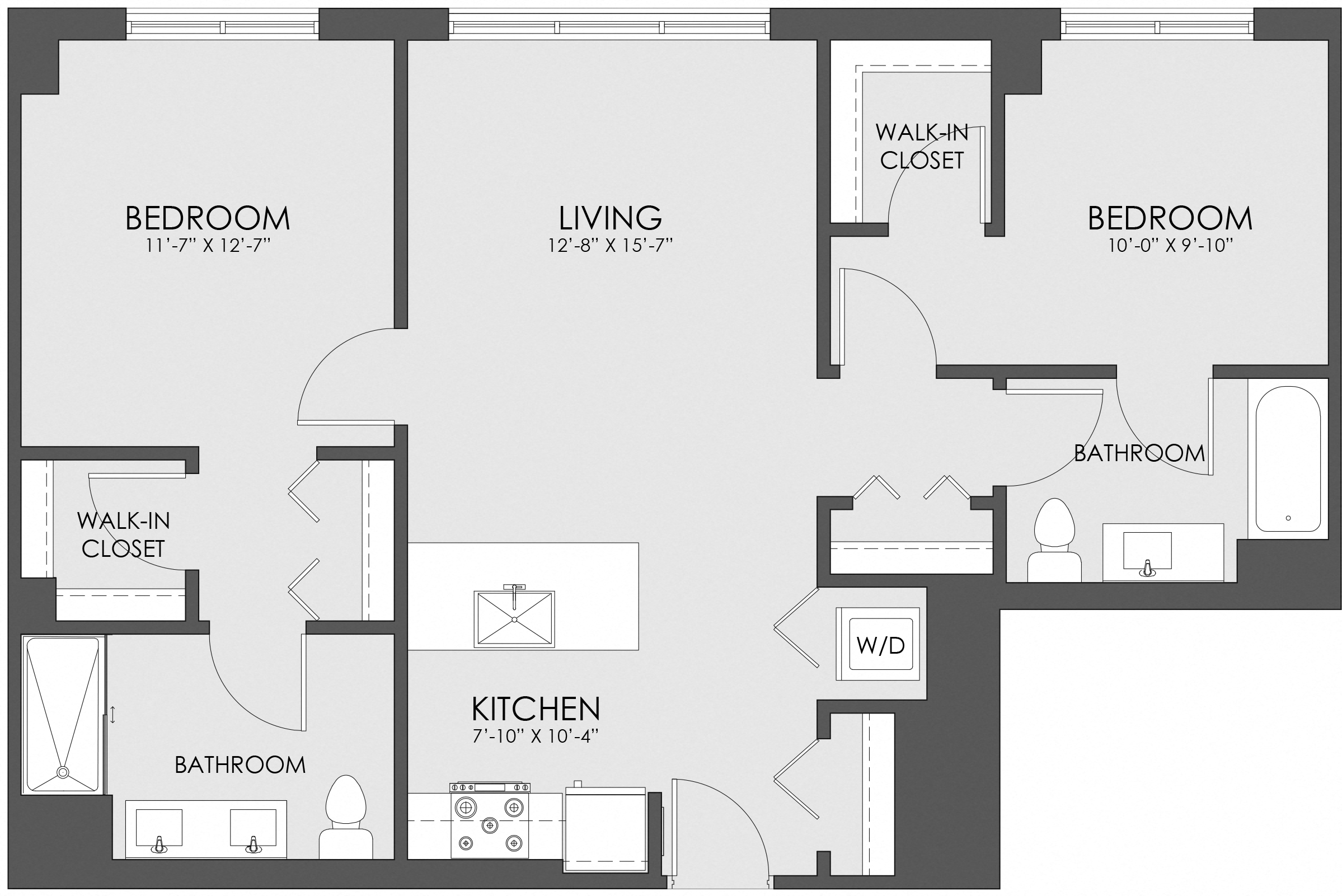 2  Bed   2  Bath   1,010 Sq. Ft. V-05 Floor Plan at Viridian on Sheridan, Chicago, IL, 60613