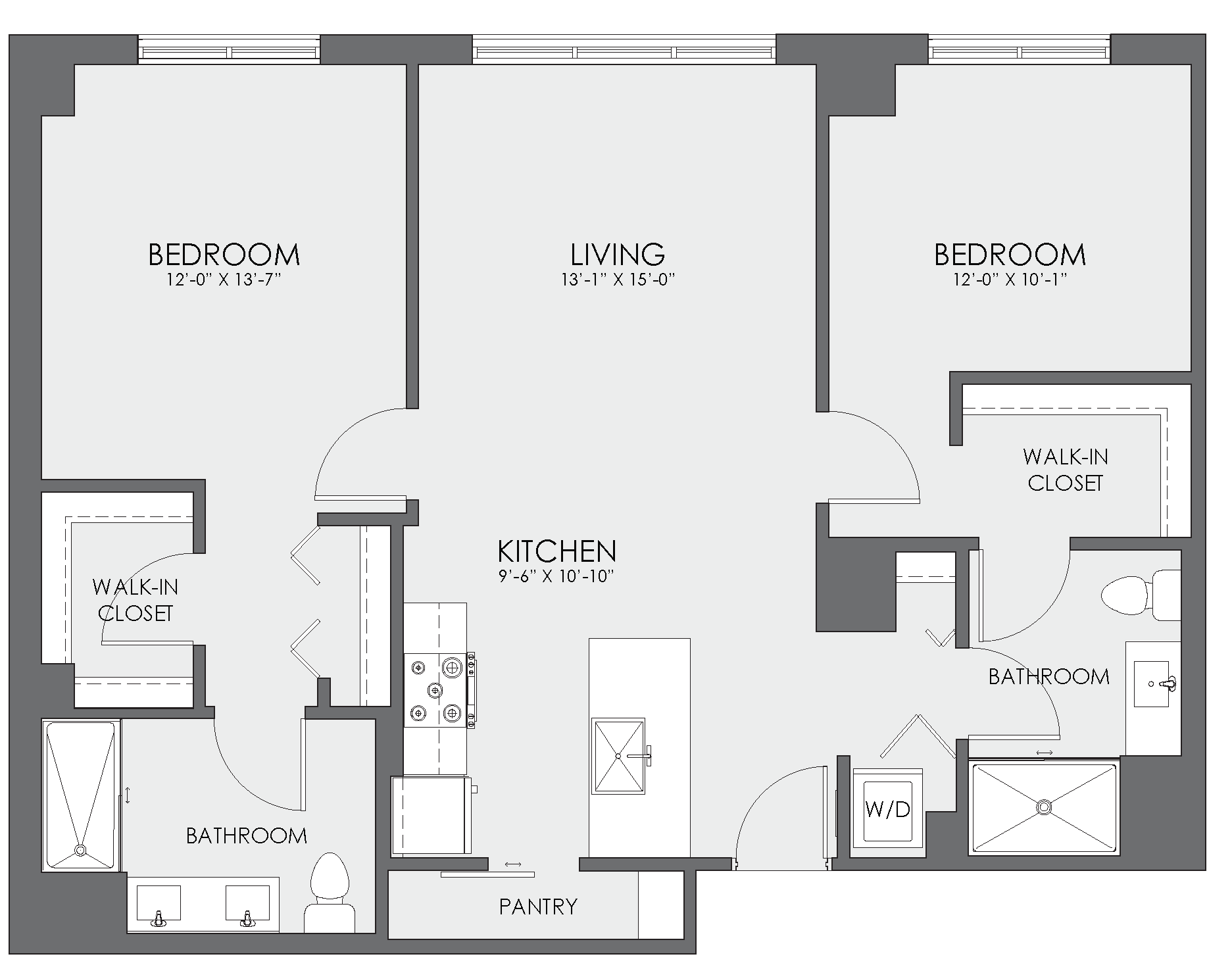 2  Bed   2  Bath   1,117 Sq. Ft. V-13 Floor Plan at Viridian on Sheridan, Chicago, IL