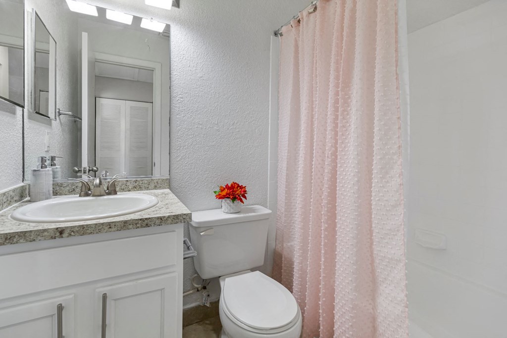 a bathroom with a shower and a toilet and a sink