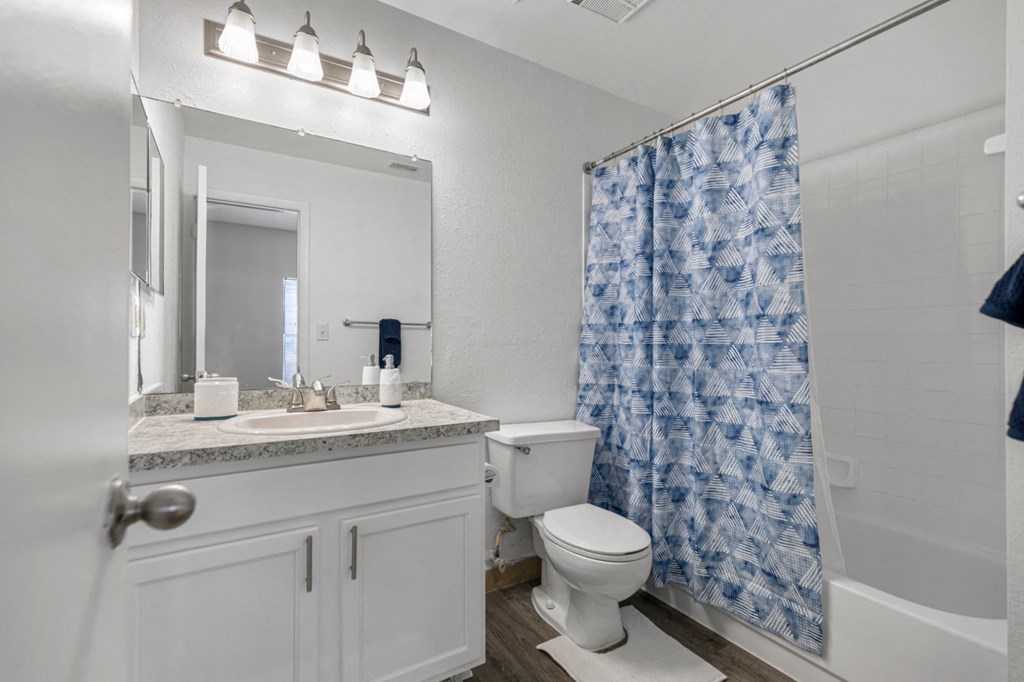 a bathroom with a shower and a toilet and a sink