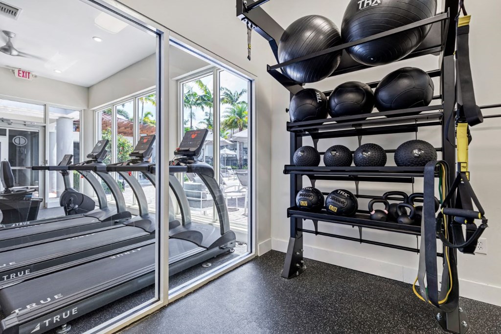 the gym at the flats at big tex apartments