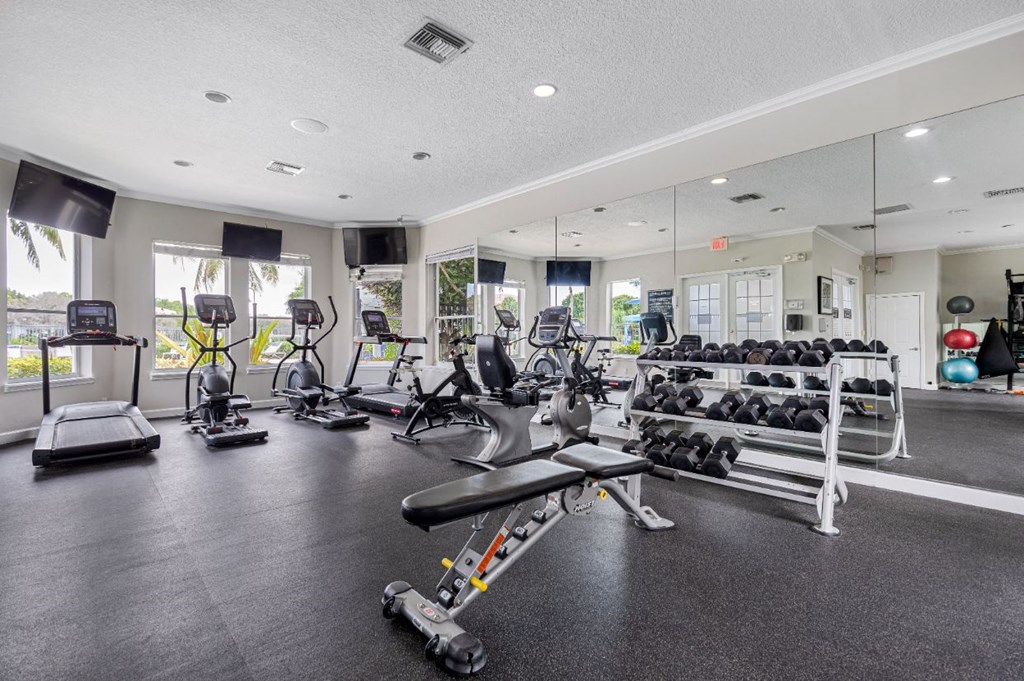 the gym at theamia apartments in mendota heights il