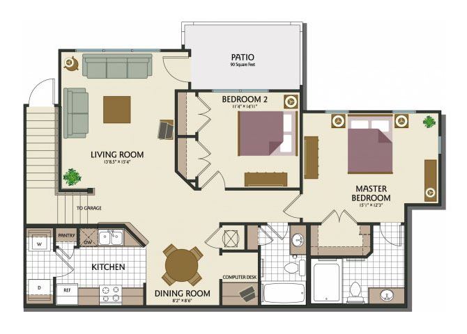 Two bedroom two bathroom B2TH Floorplan at Parks at Crossroads Apartments in Cary, NC